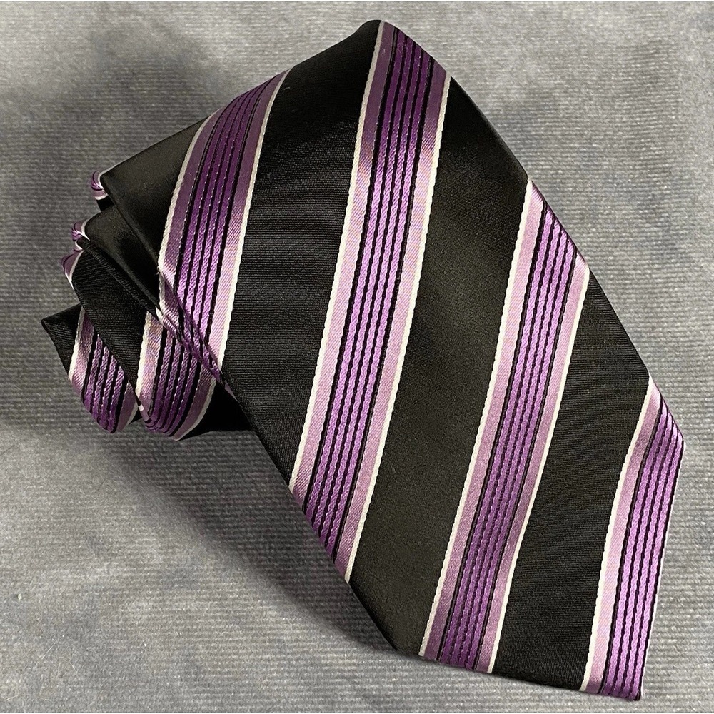 Vizoni‎ Uomo 100% Silk Purple Striped Tie Classic Formal Necktie